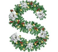 Timiyou Ghirlanda natalizia, 270 cm, con fiori e bacche rosse, decorazione natalizia, interno esterno, ghirlanda per casa, scale, camino, porta di casa, terrazza e giardini (argento)