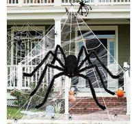Timiyou Ragnatela di Halloween, 150cm Ragno Gigante Halloween Halloweens Spider Web Set 20 Mini Ragni, Ganci, Ragnatela Elastica e Punte di Terra per Halloweens, Giardino,Carnevale e Feste a Tema