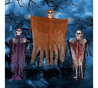 Timiyou Scheletri fantasmi da appendere, 3 pezzi, decorazioni fantasmi, scheletri di Halloween, da appendere, teschio di falciatrice, decorazione di Halloween per interni esterni, casa infestata