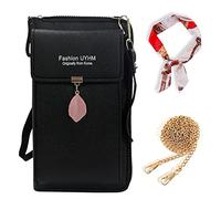 TIMJJG 1 borsa a tracolla per cellulare con 1 catena in metallo e 1 sciarpa di seta, portafoglio con cerniera, borsa a tracolla adatta per cellulare, carte di credito, monete (nero), Nero , 20*15*1cm