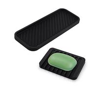 TIMJJG 1 tappetino di scarico in silicone nero, con 1 porta sapone nero, semplice porta sponge in silicone, manager antiscivolo per lavelli da cucina, si applicano a spazzolini, saponi, ecc.