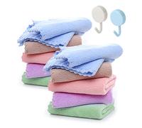 TIMJJG 10 asciugamani per bambini e 2 ganci, asciugamani colorati in pile di corallo, morbidi asciugamani per il viso del bambino, per lavare il viso del bambino e fare il bagno (25 x 25 cm)