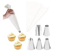 TIMJJG 2 sacchetti da pasticcere in cotone, con 5 beccucci in acciaio inox, riutilizzabili per decorazioni in crema, utensili da cucina fatti a mano, possono essere utilizzati per sbuff, biscotti