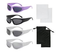 TIMJJG 4 Occhiali da Sole Avvolgenti, 2 Panni e 2 Borse, Punk e Sportivi alla Moda Futuristici per Ciclismo, Pesca, Golf