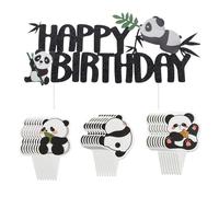 TIMJJG Inserto per Torta di Compleanno Panda da 1 Pezzo E Inserto Piccolo da 24 Pezzi, Decorazione per Torta Panda, Decorazione per Torta per Feste, Accessori per Il Compleanno dei Bambini.