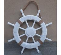 TIMONE LEGNO ø 62 Cm BIANCO ANTICATO ARREDO MARE CASA VETRINA NEGOZIO BAR