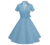 Timormode - Abito anni '50, a maniche corte, stile Audrey Hepburn, da Rockabilly, Swing Bleu Clair XXXL