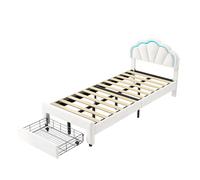 TIMORWTF Letto per bambini 90 x 200 cm, letto da ragazza principessa con illuminazione a LED, testiera regolabile a forma di corona, telaio per letti imbottiti con rete a doghe, per bambini e adulti