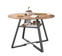 TIMORWTF Tavolo da pranzo rotondo da 120 cm, tavolo da cucina per 4 a 6 persone, superficie in legno e base in metallo, per cucina e soggiorno, marrone e nero
