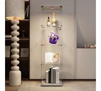 TIMORWTF Vetrina in vetro, trasparente vetrina LED con serratura, mobile vetrina per collezione con 1 anta e 4 ripiani, armadio da vino in vetro temperato per soggiorno, 164 x 42 x 36 cm, bianco