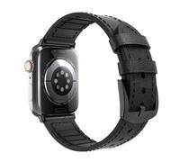 TiMOVO Cinturino in pelle compatibile con Apple Watch Series 11/10/9/8/7/6/5/4/3/2/1, SE 3/2/1, senza spazi vuoti 38 mm 40 mm 41 mm 42 mm Cinturino ibrido in pelle e silicone, Nero