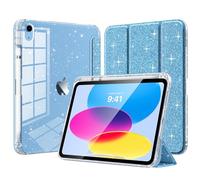 TiMOVO Cover per iPad A16 11 Generazione 11 Pollici 2025, iPad 10 Generazione 2022 10,9 Pollici, Custodia Guscio Posteriore Trasparente Lucido e Portapenne, Auto Sveglia/Sonno, Azzurro Glitterato
