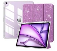 TiMOVO Custodia per Nuovo iPad Air 13 Pollici (M3/M2-2025/2024) con Portapenne, Cover Protettiva per iPad Air 13 con Supporto Pieghevole & Retro Trasparente, Auto Sveglia/Sonno, Glitter Violetta