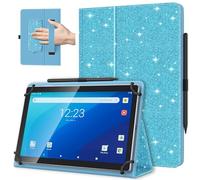 TiMOVO Custodia Universale per Tablet Android 10,1" con Anello per Penna | Azzurro Glitterato, Tutti i Tablet Touchscreen da 9,6-11 Pollici, Cover Leggera e Pieghevole in Piedi, Cinghia a Mano