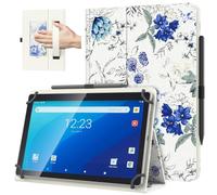 TiMOVO Custodia Universale per Tablet Android 10,1'' con Anello per Penna | Bianco/Blu, Tutti i Tablet Touchscreen da 9,6-11 Pollici, Cover Leggera e Pieghevole in Piedi, Cinghia a Mano