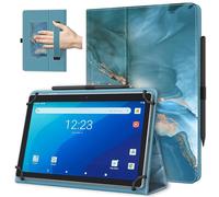 TiMOVO Custodia Universale per Tablet Android 10,1" con Anello per Penna | Blu Pavone Setoso, Tutti i Tablet Touchscreen da 9,6-11 Pollici, Cover Leggera e Pieghevole in Piedi, Cinghia a Mano
