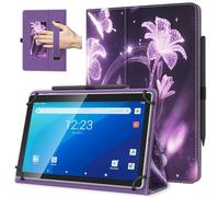 TiMOVO Custodia Universale per Tablet Android 10,1", Fiori su Sfondo Viola
