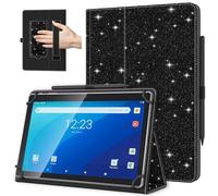 TiMOVO Custodia Universale per Tablet Android 10,1 Pollici con Anello per Penna, Cover Leggera e Pieghevole in Piedi con Cinghia a Mano per Tutti i Tablet Touchscreen da 9,6-11 Pollici, Glitter Nero