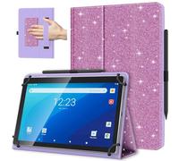 TiMOVO Custodia Universale per Tablet Android 10,1 Pollici con Anello per Penna, Cover Leggera e Pieghevole in Piedi con Cinghia a Mano per Tutti i Tablet Touchscreen da 9,6-11 Pollici,ViolaGlitterato