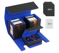 TiMOVO Deckbox Commander MTG per Carte YuGiOh TCG CCG, Nero+Blu | Adatto A 200+ Carte Con Doppia Busta, Custodia Magnetica In Pelle, 2 Espositori Commander & 4 Divisori & Vassoio Per Dadi
