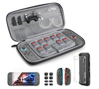 TiMOVO Kit di Accessori per Nintendo Switch 2, 14 in 1 Accessori per Switch 2 con Custodia, Cover Protettiva in PC, Custodia JoyCon in TPU, 2 Pellicola Vetro Temperato e 8 Thumb Grip Cap, Nero