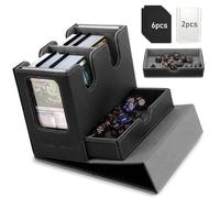 TiMOVO MTG Scatola del Mazzo di Carte con Comandante del Display e Vassoio per Dadi Adatto a 400+ carte non sfoderate,Custodia magnetica in pelle per carte per TCG CCG Magic Cards, Nero+Grigio