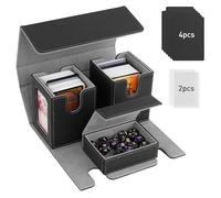 TiMOVO Scatola Porta Mazzi di Carte Magic, Scatola Magnetica con 2 Commander Display e 4 Divisori per 200+ Carte e 1 Vassoio per Dadi, Deck Box in Pelle per Carte Magiche MTG YuGiOh TCG CCG, Nero+Grig