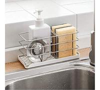 Timpou Supporto in spugna in acciaio inox 304, multifunzionale per lavello da cucina, organizer per lavandino, vassoio scolapiatti, portasapone, pannello regolabile da appendere, ganci adesivi