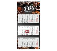 Timr Calendario 3 mesi 2026 - Calendario da parete 3 mesi con cursore - 70 cm calendario multilingue D/GB/F/ES I motivo caffè caffè caffè I tr333