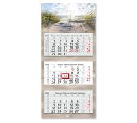 Timr calendario 3 mesi 2026 - calendario da parete 3 mesi con cursore - 70 cm calendario tre mesi multilingue D/GB/F/ES I motivo dune spiaggia I tr326