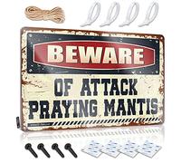 Tin Art Rustic Private | Beware Of Attack Praying Mantis Positive Metal Wall Decor for Mancave Home (20 x 30 cm)