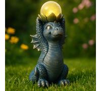 TIN DREAMS FACTORY | Drago con Luce LED per Decorazione Esterna - Water Lily Dragon - Figura da Giardino Solare - Accessori Fantasia per Giardino, Patio e Terrazza