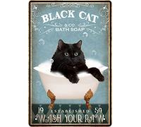 Tin Signs Cat Black Cat Sink Co - Wash Your Paw Cat, poster in metallo da appendere alla parete, 20,3 x 30,5 cm