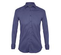 Tina Ferrà Camicia Uomo Elegante Tinta Unita Regular Camicie da Uomo in Cotone Manica Lunga, Camicia Uomo con Bottoni, Camicia Artigianale Sartoria Napoletana (Indaco 42)