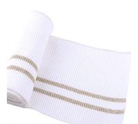 TinaKim Tessuto a costine, per cinture, polsini, giacche, felpe, materiale da cucire a righe (bianco latte + strisce dorate, 91,4 x 15,2 cm)