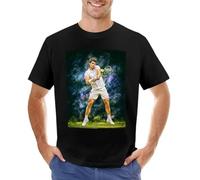TinANTMA Carlos Alcaraz of Spain Plays Backhand at Grass Court 2023 Digital Artwork Print Wall Poster by Sam Brannan Tennis Fan T-Shirt Black M