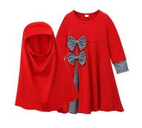 Tinarying Vestito per Bambini Abaya per Neonate Musulmane con Abito Hijab a Tutta Lunghezza Burka Maxi Abiti per Bambina (Red 11-12 Years)