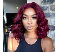 Tinashe Parrucca bob bordeaux 99J capelli umani 5 × 6 parrucca frontale in pizzo umano senza colla pre-pizzicata con capelli del bambino parrucche a caschetto sciolto per donne nere densità 180% nodi