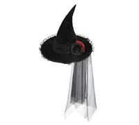 TINAYAUE Cappello da regina gotica nero con velo, per feste di Halloween, cappello a punta a tesa larga, per donne, sposa, mago, grande, cappello da strega, accessorio per cosplay, carnevale, costume
