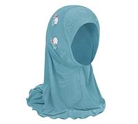 TINAYAUE Foulard musulmano Hijab islamico copertura completa turbante testa un pezzo sciarpa araba floreale Amira Hijab copricapo lunga sciarpa per bambini ragazza 2-6 anni, Blu, Taglia unica
