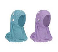 TINAYAUE Foulard musulmano Hijab islamico copertura completa turbante testa un pezzo sciarpa araba floreale Amira Hijab copricapo lunga sciarpa per bambini ragazza 2-6 anni, blu e viola., Taglia unica