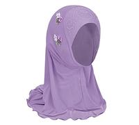TINAYAUE Foulard musulmano Hijab islamico copertura completa turbante testa un pezzo sciarpa araba floreale Amira Hijab copricapo lunga sciarpa per bambini ragazza 2-6 anni, Viola, Taglia unica
