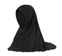 TINAYAUE Sciarpa da donna musulmana in pizzo Hijab per donne e ragazze accogliente sciarpa elastica copertura completa turbante Cap scialle islamico adorazione preghiera copricapo lungo Ramadan, Nero