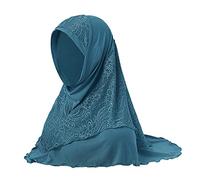 TINAYAUE Sciarpa da donna musulmana in pizzo Hijab per donne e ragazze accogliente sciarpa elastica copertura completa turbante Cap scialle islamico adorazione preghiera copricapo lungo Ramadan, Blu