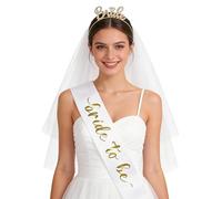 TINAYAUE Set completo EVJF "Bride to Be" - Velo corto + fascia "Bride" Strassé + sciarpa, accessori per addio al nubilato, matrimonio, foto (Lettre d'oro)