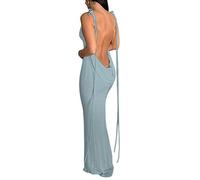 tinbarry Abito da Sera Lungo Donna con Spalline Sottili Abito Maxi Aderente Senza Schienale Abito Estivo Senza Maniche Elegante Abito a Portafoglio Abito a Coda di Pesce Abito da Festa da Cocktail