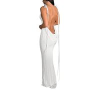 tinbarry Abito da Sera Lungo Donna con Spalline Sottili Abito Maxi Aderente Senza Schienale Abito Estivo Senza Maniche Elegante Abito a Portafoglio Abito a Coda di Pesce Abito da Festa da Cocktail