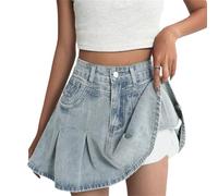 tinbarry Donna Gonna Corta a Pieghe Y2K Minigonna Gonna Corta a Pieghe con Tasca Gonna Estiva a Trapezio Gonne Jeans a Vita Alta E-Girl Vintage Cargo Punk Gotico