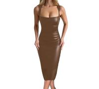 tinbarry Vestito in Pelle Donna Mini Abito in Pizzo a Rete Abito Aderente Senza Maniche Abito Midi da Festa con Cerniera Abito da Cocktail Effetto Bagnato Abito in Pelle PU Clubwear