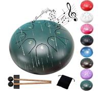 TINBOSE Tamburo A Pioggia da Giardino con Tamburo A Lingua in Acciaio da 6 Pollici E 8 Note - Include Borsa da Viaggio E Bacchette(Green)